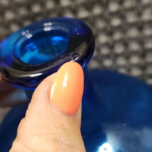 Jug Crackle Glass Blue Swirl Pattern 7.5" Tall X 4" Dia. Decorative Heavy - Picture 11 of 16